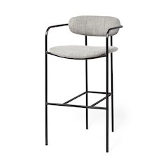Gray Fabric Seat Black Metal Bar Stool