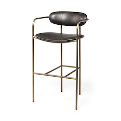 Brown Faux Leather Seat Gold Metal Bar Stool