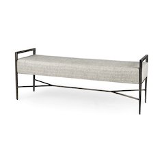 55.0L Gray Herringbone Fabric Seat Antique Nickel Metal Frame Bench