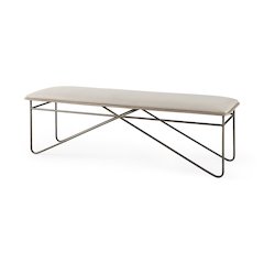 55.5L X 16.0W X 17.0H Cream Fabric Seat Metal Frame Bench