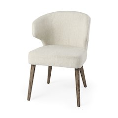 Cream Fabric Seat Medium Brown Wooden Legs Wingback Dining Chair