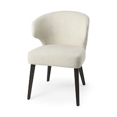 Cream Fabric Seat Dark Brown Wooden Legs Wingback Dining Chair