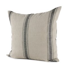20L X 20W Beige And Black Fabric Striped Decorative Pillow Cover