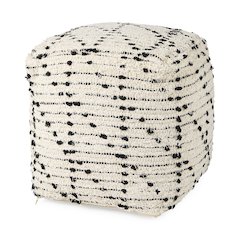 Aaroh16.0L x 16.0W x 16.0H Cream/Black Cotton Patterned Pouf