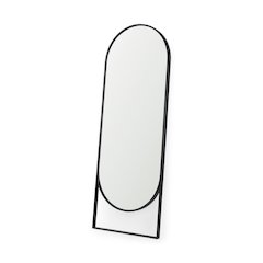 Sadie 28.0L x 2.0W x 78.0H Black Metal Rounded Arch Floor Mirror