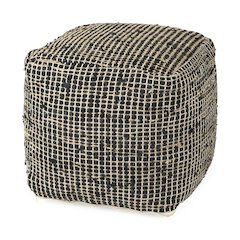 Aalia 16.0L x 16.0W x 16.0H Charcoal Leather and Jute Pouf