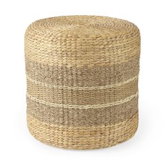 Maya 17.7L x 17.7W x 17.7H Light BrownMedium Brown Stripes Seagrass Round Pouf
