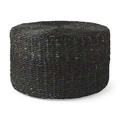 Dina 75L x 75W x 45H Black Cornhusk and Water Hyacinth Round Coffee Table Pouf