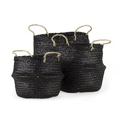 9.8L X 9.8W X 11.0H (Set Of 3) Black Seagrass Basket Light Brown Handles