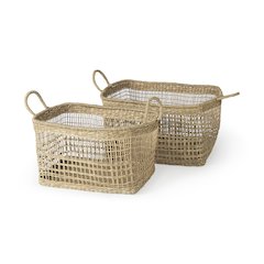 Set Of 2) Medium Brown Seagrass Rectangular Basket Handles