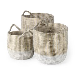 (Set Of 3) Light Brownwhite Dipped Seagrass Round Basket Handles