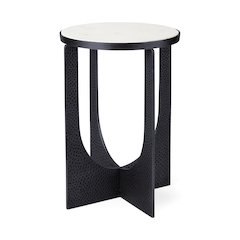 Preston 23"H White Marble Top Matte Black Metal Accent Table