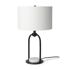 15.0L X 10.0W X 22.2H Arched Black Metalmarble Cube And White Shade Table Lamp
