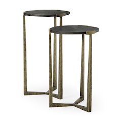 Black Wood And Antiqued Gold Metal Nesting Accent Tables (Set Of 2)