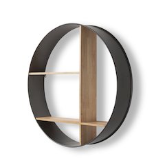 Hector 36.0L x 7.0W x 36.0H Brown Wood Black Metal Round Wall Shelf