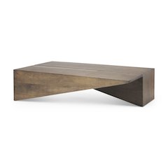 55L X 32W X 14H Medium Brown Wooden Angled Coffee Table