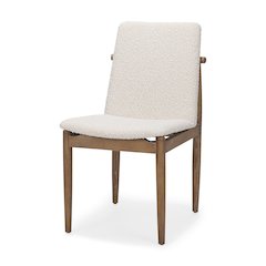 Cream Boucle Upholstered Seatlight Brown Wood Frame Dining Chair