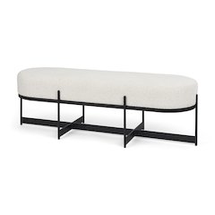 55.0L X 18.0W X 18.0H Cream Boucleblack Metal Upholstered Bench