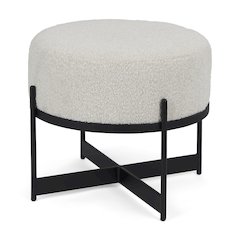 Amelia Cream BoucleBlack Metal Upholstered Pouf