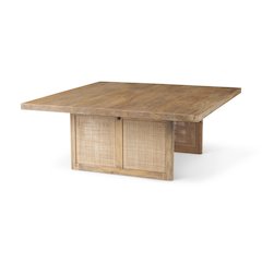 42" Square Light Brown Wood Cane Coffee Table