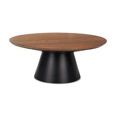 40.0L X 40.0W X 16.0H Black Metal Pedestal Base With Brown Wood Top Coffee Table