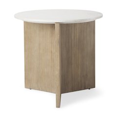 Marble Tabletop Fluted Light Wood Base Foyer Accent Table