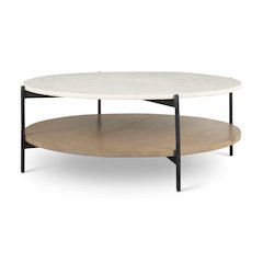Marble Top Brown Wood Shelf Round Coffee Table