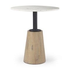 Round Marble Tabletop Blonde Wood & Black Metal Accent Pedestal Bistro Table