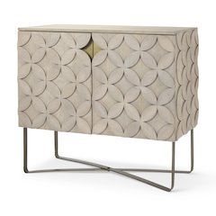 36.0L X 18.0W X 32.5H Light Brown Wood Gold Iron Base Accent Cabinet
