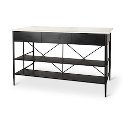 Amika White Marble Top Black Metal Base Kitchen Island
