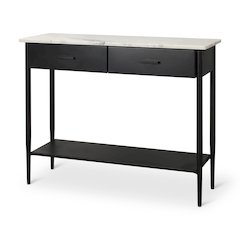 White Marble Top Black Metal Base Console Table
