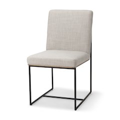 Beige Upholstered Seat Wood Back, Black Metal Frame Dining Chair
