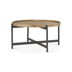 34.25L X 34.25W X 16.5H Small Brown Wood Black Metal Coffee Table