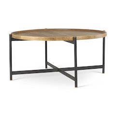 Medium Brown Woodblack Metal Large Coffee Table