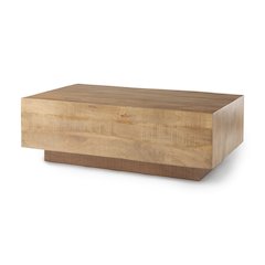 Light Brown Wood Rectangular Coffee Table