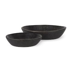 Set Of 2 Large Black-Brown Reclaimed Wood Bowls