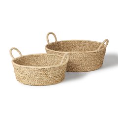 Set Of 2 Deep Nesting Seagrass Baskets Handles