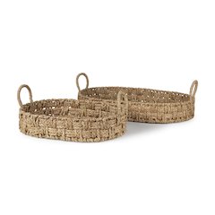 HainSet of 2 Large Basketweave Seagrass Trays Loop Handles