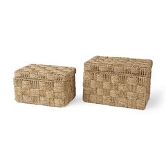 Set Of 2 Seagrass Boxes With Lids