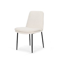Dining Chair Cream Boucle Fabric & Matte Black Metal