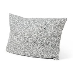 Cream Indigo Print Linen Lumbar Decorative Pillow Cover