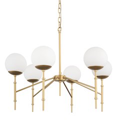 Brushed Gold Metal Frosted Glass Globes 6-Light Chandelier