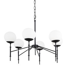 Matte Black Metal Frosted Glass Globes 6-Light Chandelier
