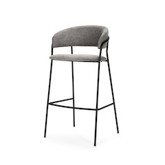 Bar Stool Gray Fabric & Matte Black Metal