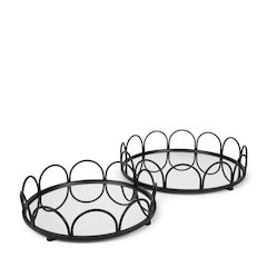 Lenore Round Metal/Mirror Tray Black (Set of 2)