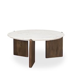 Dark Brown Wood White Marble Coffee Table