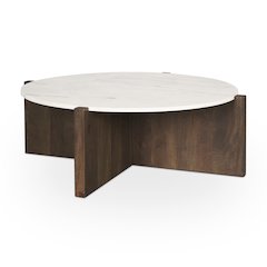 Dark Brown Wood Marble Round Top Coffee Table