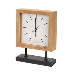 Renaya Light Brown Wood Matte Black Metal Base Table Clock