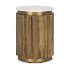 White Marble Gold Metal Round Fluted Accent Table