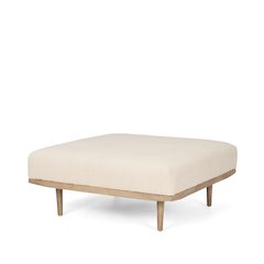 Shae Brown Wood Oatmeal Fabric Ottoman